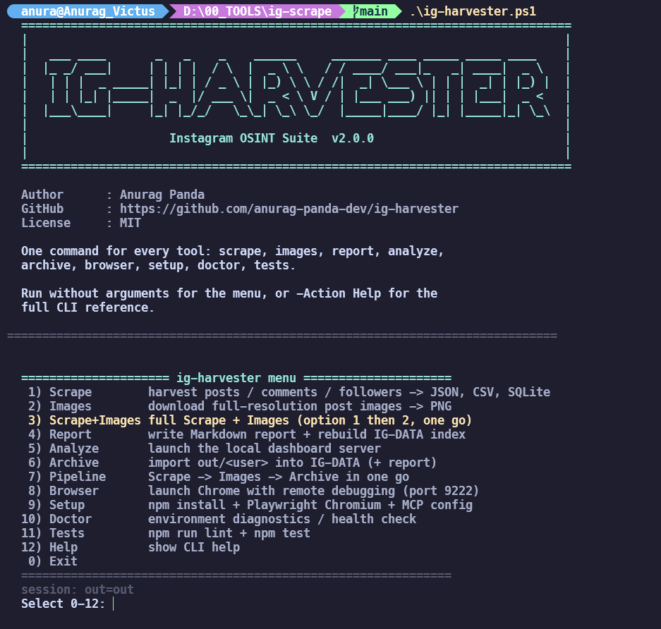 ig-harvester CLI and dashboard preview